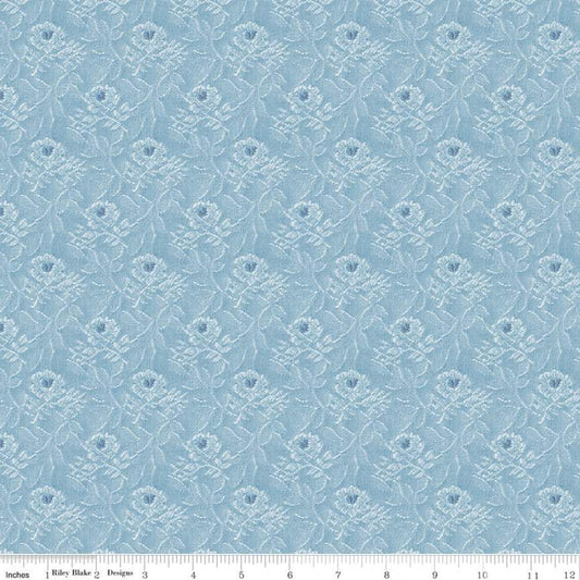 SALE Delightful Tapestry C10253 Blue - Riley Blake Designs - Floral Flowers Tone-on-tone Roses - Quilting Cotton Fabric