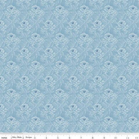 Delightful Tapestry C10253 Blue - Riley Blake Designs - Floral Flowers Tone-on-tone Roses - Quilting Cotton Fabric