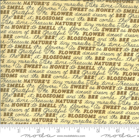 SALE Bee Grateful Sweet Words 19963 Honey Yellow - Moda Fabrics - Text Sayings Nature Honey Bees - Deb Strain - Quilting Cotton Fabric