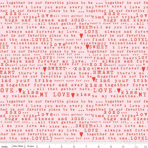 26" End of Bolt - SALE Sending Love Text C10081 Ballerina - Riley Blake - Valentine's Words Love Hearts Pink - Quilting Cotton Fabric