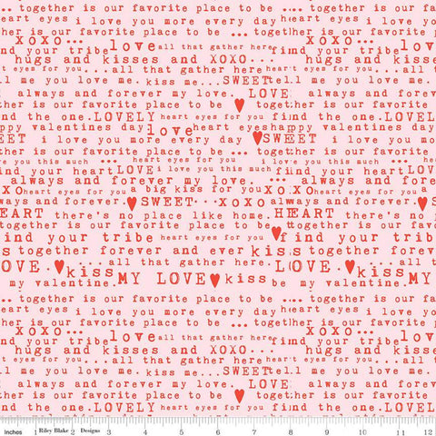 26" End of Bolt - SALE Sending Love Text C10081 Ballerina - Riley Blake - Valentine's Words Love Hearts Pink - Quilting Cotton Fabric