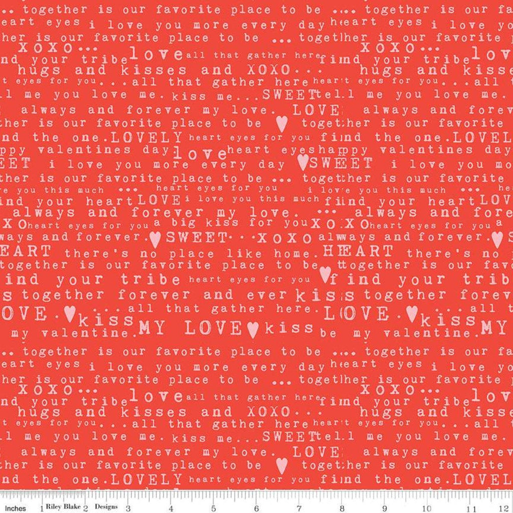 SALE Sending Love Text C10081 Red - Riley Blake Designs - Valentine's Words Love Hearts - Quilting Cotton Fabric
