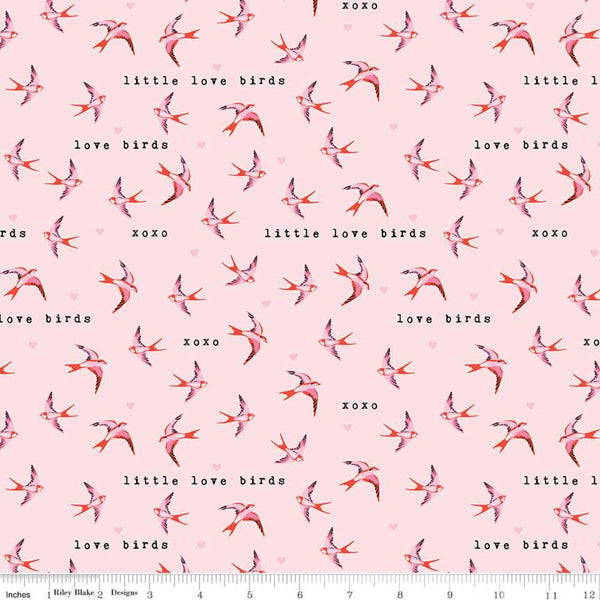 CLEARANCE Sending Love Birds C10083 Ballerina - Riley Blake Designs - Valentine's Little Love Birds Hearts Pink - Quilting Cotton Fabric