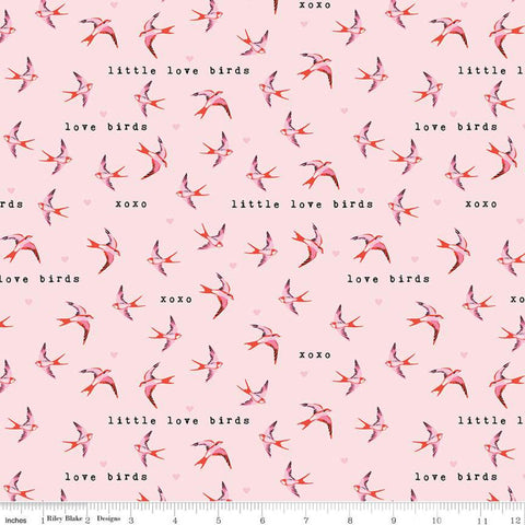 CLEARANCE Sending Love Birds C10083 Ballerina - Riley Blake Designs - Valentine's Little Love Birds Hearts Pink - Quilting Cotton Fabric