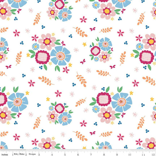 CLEARANCE Pure Delight Main C10090 White - Riley Blake Designs - Floral Flowers Dots Butterflies Leaves - Quilting Cotton Fabric