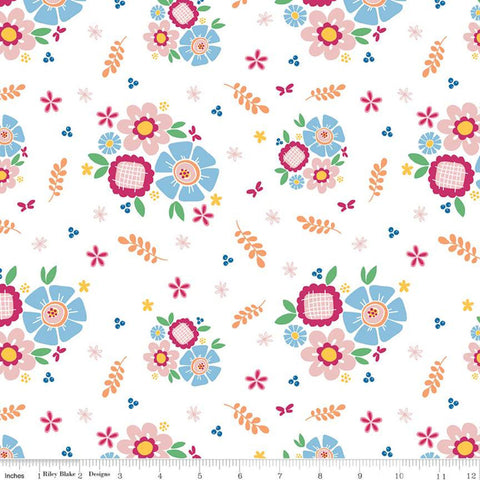 SALE Pure Delight Main C10090 White - Riley Blake Designs - Floral Flowers Dots Butterflies Leaves - Quilting Cotton Fabric