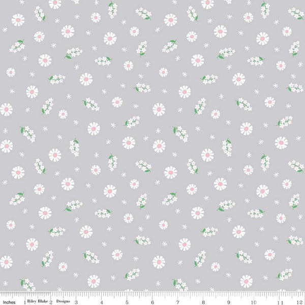 CLEARANCE Pure Delight Blooms C10091 Gray - Riley Blake Designs - Floral Flowers White Daisies on Gray Daisy - Quilting Cotton Fabric