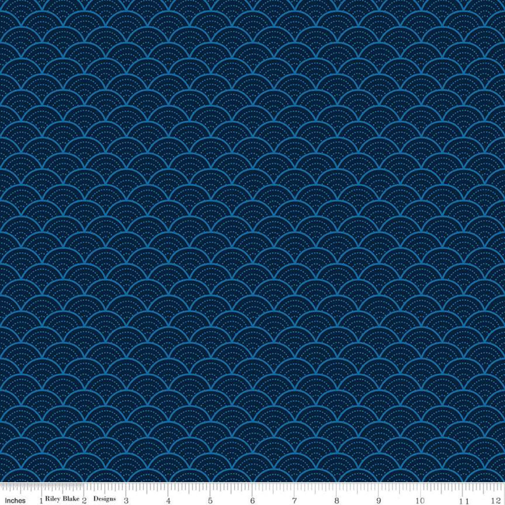 SALE Pure Delight Scallops C10092 Navy - Riley Blake Designs - Geometric Clamshells Solid Dashed Lines Blue -  Quilting Cotton Fabric