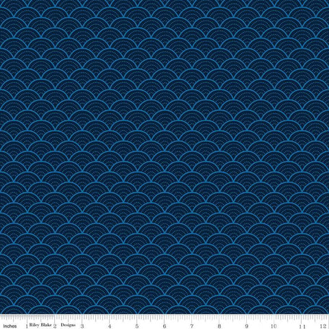 SALE Pure Delight Scallops C10092 Navy - Riley Blake Designs - Geometric Clamshells Solid Dashed Lines Blue -  Quilting Cotton Fabric