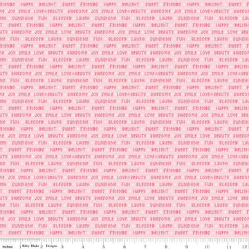SALE Pure Delight Chatter C10093 Pink - Riley Blake Designs - Uplifting Words Text White Daisies - Quilting Cotton Fabric