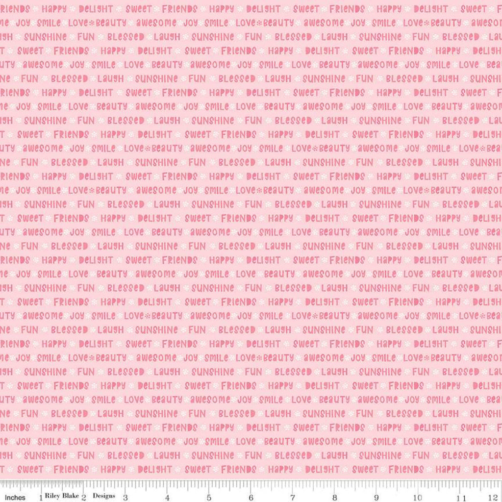 SALE Pure Delight Chatter C10093 Pink - Riley Blake Designs - Uplifting Words Text White Daisies - Quilting Cotton Fabric