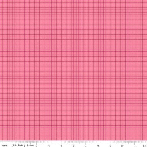 Fat Quarter End of Bolt Piece - SALE Pure Delight Grid C10096 Peony - Riley Blake - Geometric 3/16" Grid Pink - Quilting Cotton Fabric