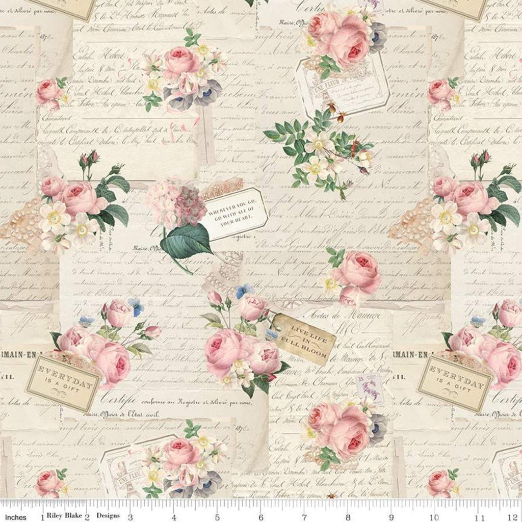16" End of Bolt - Rose and Violet's Garden Party C10411 Parchment  - Riley Blake Designs - Floral Flower Vintage - Quilting Cotton Fabric