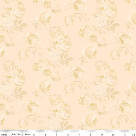 27" End of Bolt-CLEARANCE Rose and Violet's Garden Faded Roses C10412 Beehive-Riley Blake-Floral Tone-on-Tone Cream -Quilting Cotton Fabric