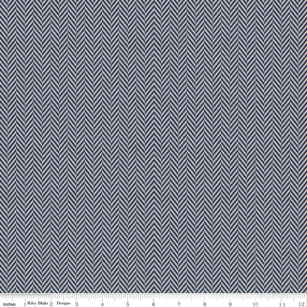 All About Plaids Herringbone C636 Blue by Riley Blake Designs - Broken Staggered Zig Zag Blue Gray - Quilting Cotton Fabric