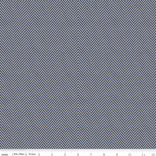 SALE All About Plaids Herringbone C636 Blue by Riley Blake Designs - Broken Staggered Zig Zag Blue Gray - Quilting Cotton Fabric