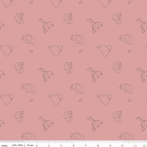 SALE Little One K10436 Shell KNIT - Riley Blake Designs - Outlined Animals Children's Pink - Jersey KNIT cotton  stretch fabric