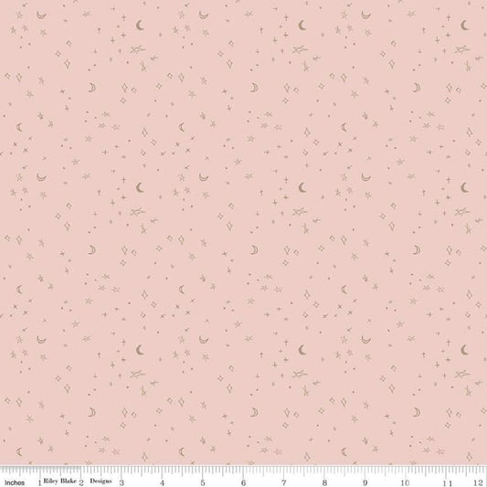 SALE Sleep Tight Starry Night SC10264 Pink SPARKLE - Riley Blake Designs - Stars Moons Diamonds Champagne SPARKLE - Quilting Cotton Fabric