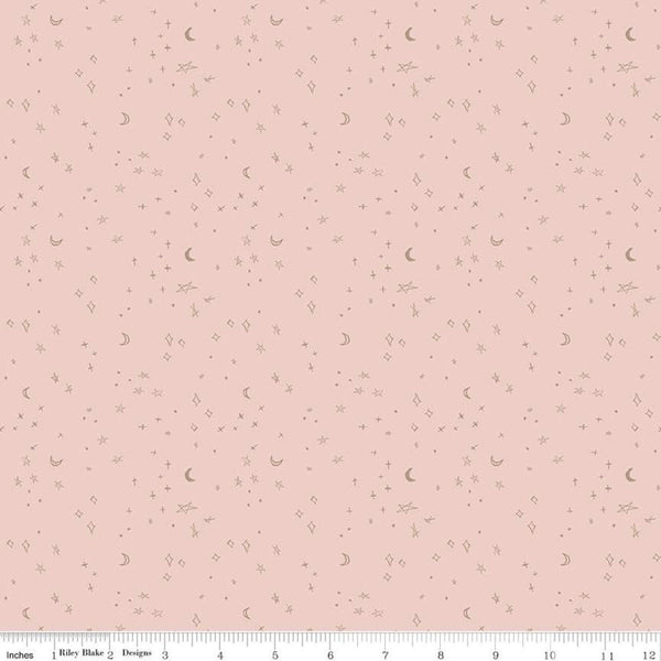 SALE Sleep Tight Starry Night SC10264 Pink SPARKLE - Riley Blake Designs - Stars Moons Diamonds Champagne SPARKLE - Quilting Cotton Fabric