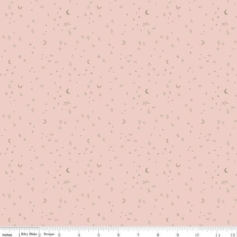 Sleep Tight Starry Night SC10264 Pink SPARKLE - Riley Blake Designs - Stars Moons Diamonds Champagne SPARKLE - Quilting Cotton Fabric
