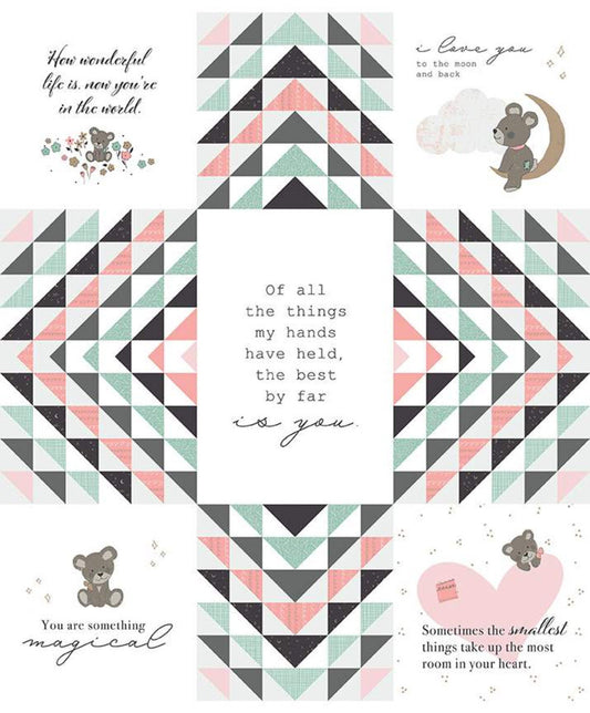 CLEARANCE Sleep Tight Panel SP10266 Multi SPARKLE - Riley Blake Designs - Triangles Flying Bears Champagne SPARKLE - Quilting Cotton Fabric
