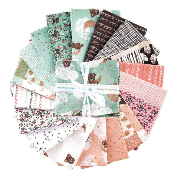 SALE Sleep Tight Fat Quarter Bundle 18 pieces - Riley Blake Designs - Pre Cut Precut - Teddy Bears SPARKLE - Quilting Cotton Fabric