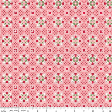 Flea Market Applique C10212 Coral - Riley Blake Designs -  Geometric X's O's Flowers Floral Pink  - Lori Holt - Quilting Cotton Fabric