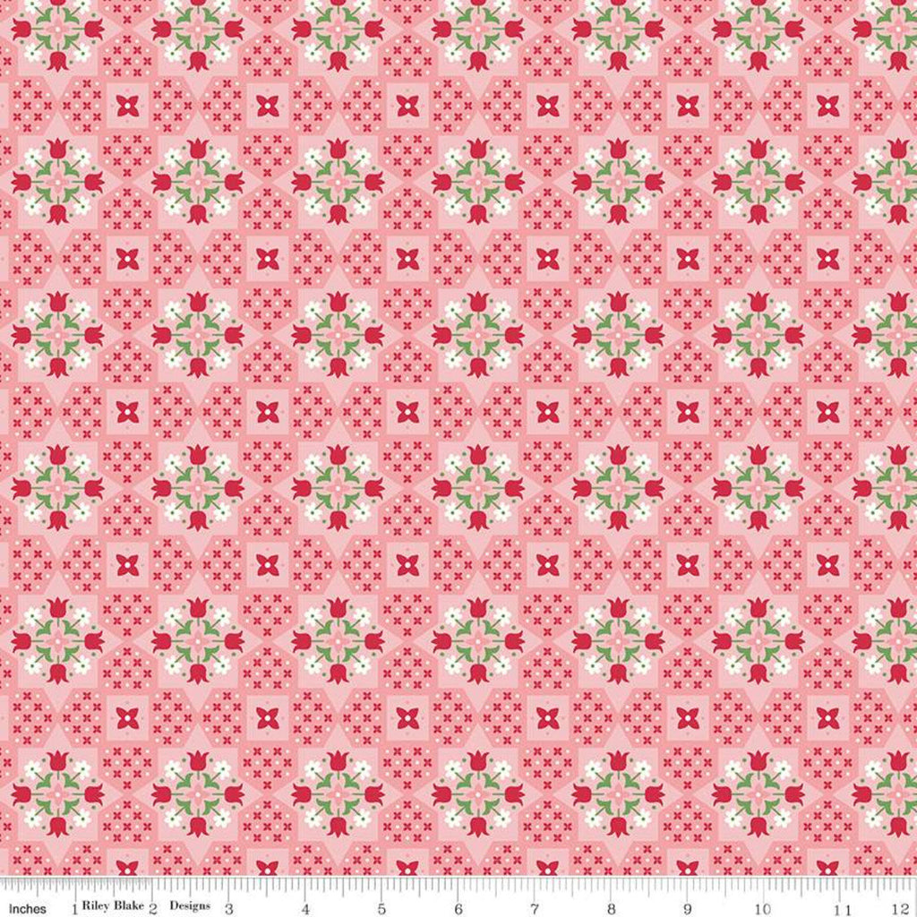 SALE Flea Market Applique C10212 Coral - Riley Blake Designs -  Geometric X's O's Flowers Floral Pink  - Lori Holt - Quilting Cotton Fabric