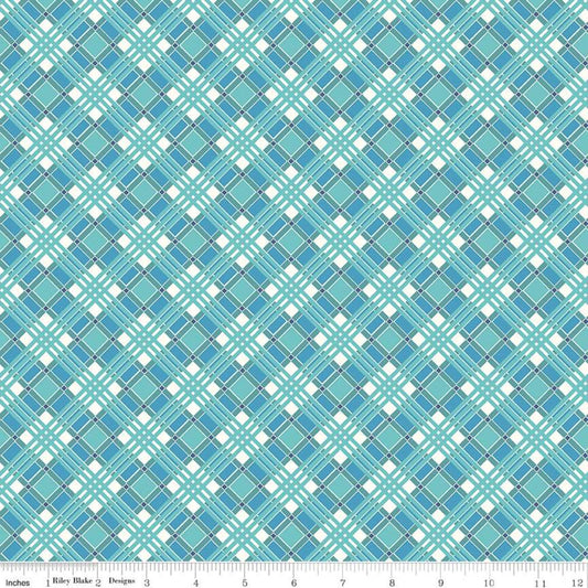 DEAL Flea Market Plaid Blue Diagonal Lines Fabric - C10217 - Lori Holt Riley Blake Quilting Cotton Fabric