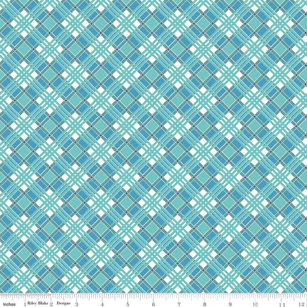 SALE Flea Market Plaid C10217 Blue - Riley Blake Designs -  Diagonal - Lori Holt  - Quilting Cotton Fabric