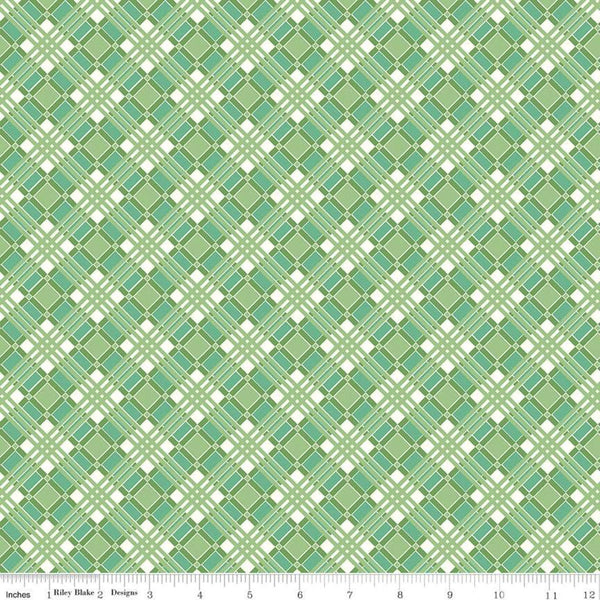 CLEARANCE Flea Market Plaid C10217 Green - Riley Blake  - Diagonal - Lori Holt  - Quilting Cotton