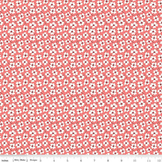 SALE Flea Market Daisy C10219 Lipstick - Riley Blake Designs - White Daisies on Pink Floral Flowers - Lori Holt  - Quilting Cotton Fabric