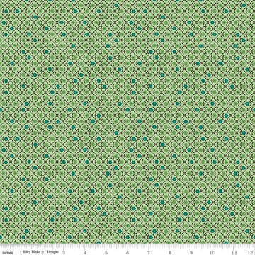 Flea Market Needlepoint Green Geometric Floral Fabric C10224 - Lori Holt Riley Blake Quilting Cotton Fabric
