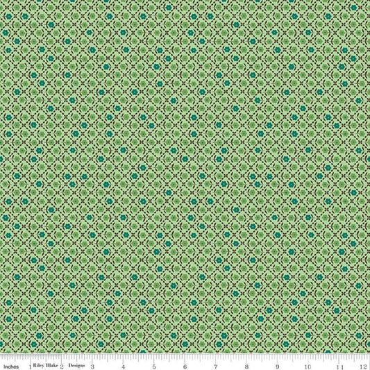 Flea Market Needlepoint Green Geometric Floral Fabric C10224 - Lori Holt Riley Blake Quilting Cotton Fabric