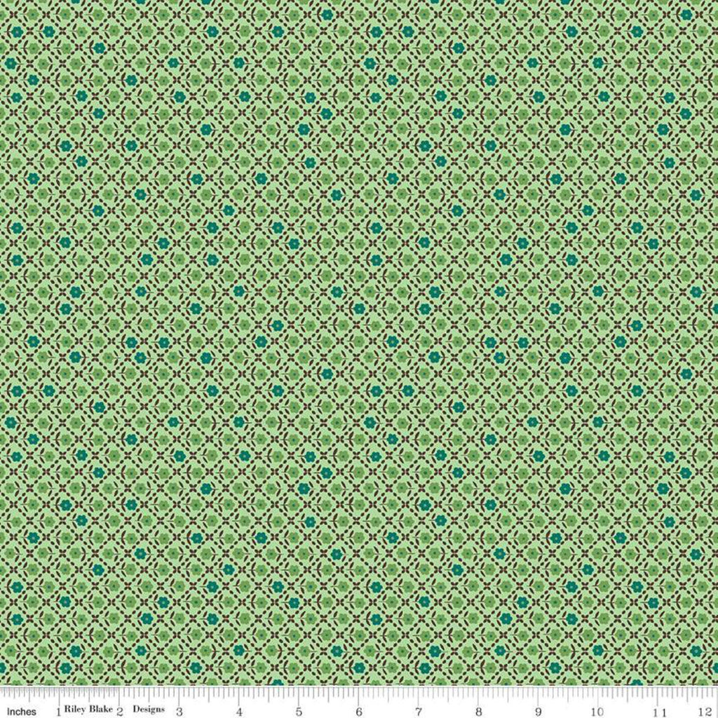 SALE Flea Market Needlepoint C10224 Green - Riley Blake Designs - Geometric Diagonal Grid Floral - Lori Holt  - Quilting Cotton Fabric
