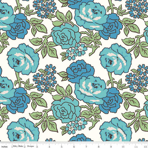 3 Yard Cut - SALE Flea Market Roses WIDE BACK WB10232 Blue - Riley Blake - 107/108" Wide Vintage - Lori Holt - Quilting Cotton Fabric