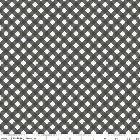 9" End of Bolt Piece - Gingham Gardens Check C10355 Charcoal - Riley Blake - Dark Gray Cream Diagonal 3/8" Gingham  - Quilting Cotton Fabric