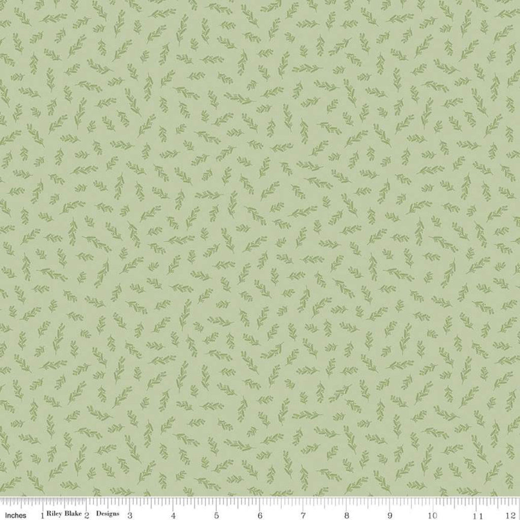 Gingham Gardens Stems C10356 Green - Riley Blake Designs - Floral Sprigs Flowers Leaves - Quilting Cotton Fabric
