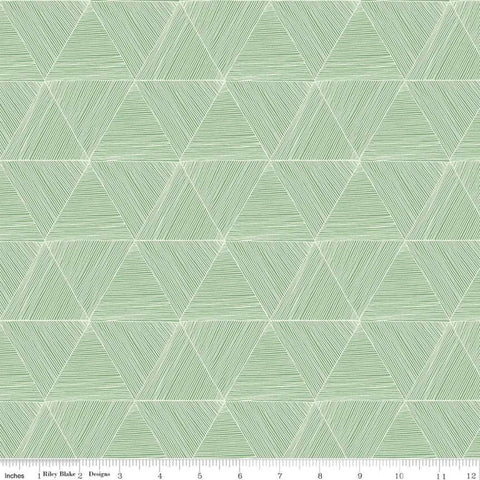 Fat Quarter End of Bolt - SALE Rocky Mountain Wild Peaks C10294 Green - Riley Blake - Geometric Triangles Triangle - Quilting Cotton Fabric