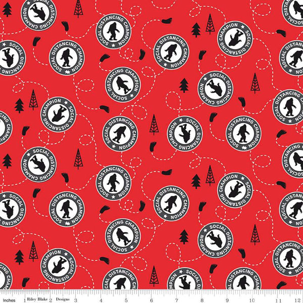 CLEARANCE 9" End of Bolt - Face Mask Sasquatch CP10980 Red by Riley Blake Designs - 205 Thread Count -  Quilting Cotton Poplin Fabric