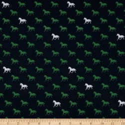 18" End of Bolt - SALE KNIT Derby Day Horses K6871 Navy by Riley Blake - Horse Blue Green White - Jersey KNIT Cotton Spandex Stretch Fabric