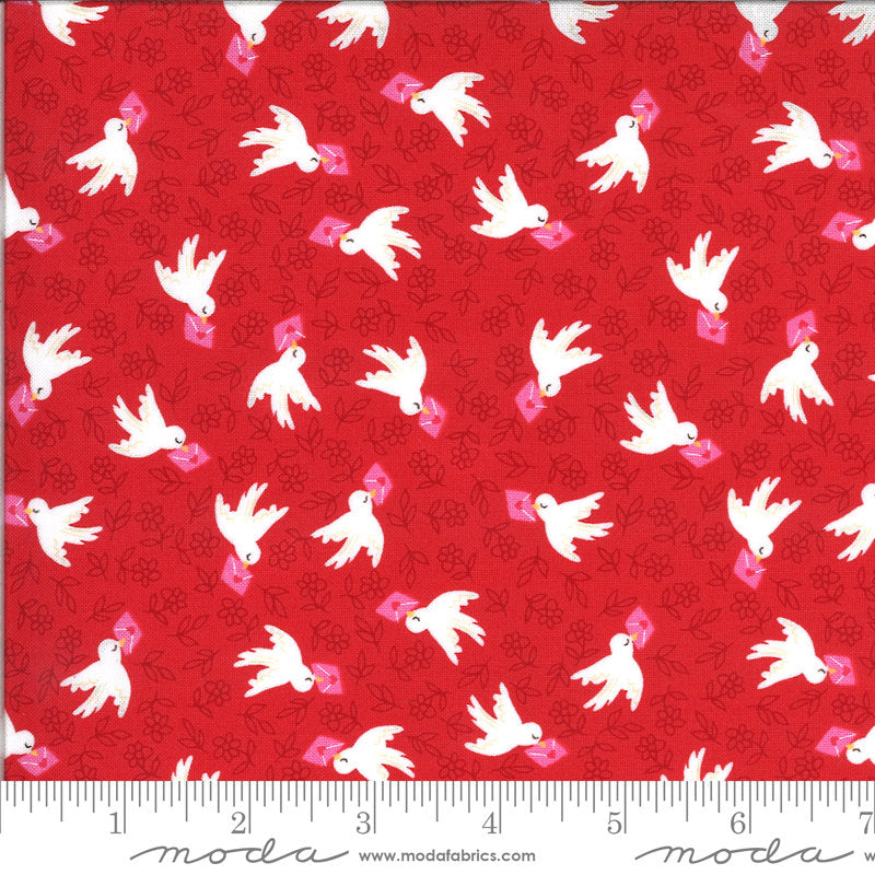 32" End of Bolt Piece - CLEARANCE Be Mine Airmail 20713 Kisses - Moda Fabrics - Valentine's Day Birds Flowers Red - Quilting Cotton Fabric