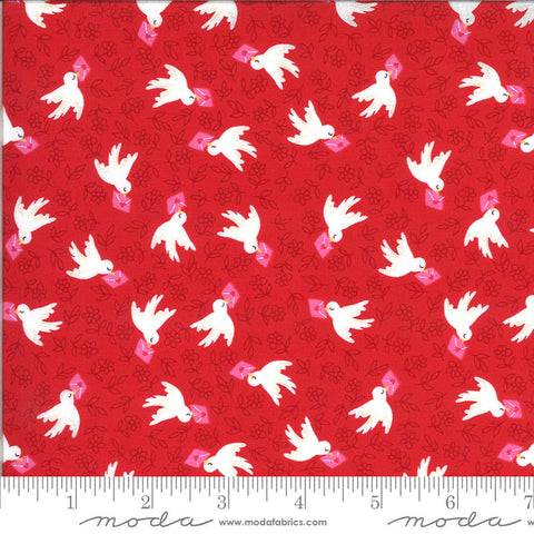 32" End of Bolt Piece - CLEARANCE Be Mine Airmail 20713 Kisses - Moda Fabrics - Valentine's Day Birds Flowers Red - Quilting Cotton Fabric