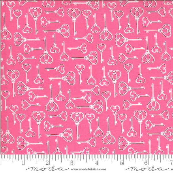 SALE Be Mine Key to My Heart 20714 Sweetheart - Moda Fabrics - Valentine's Day Valentine Hearts Keys Pink - Quilting Cotton Fabric