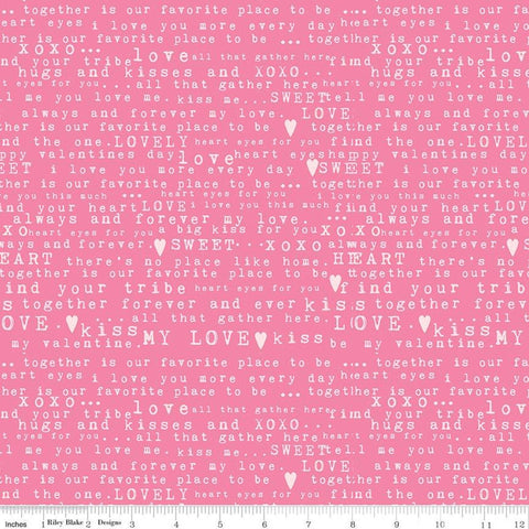 14" End of Bolt Piece - SALE Sending Love Text C10081 Pink - Riley Blake Designs - Valentine's Words Love Hearts - Quilting Cotton Fabric