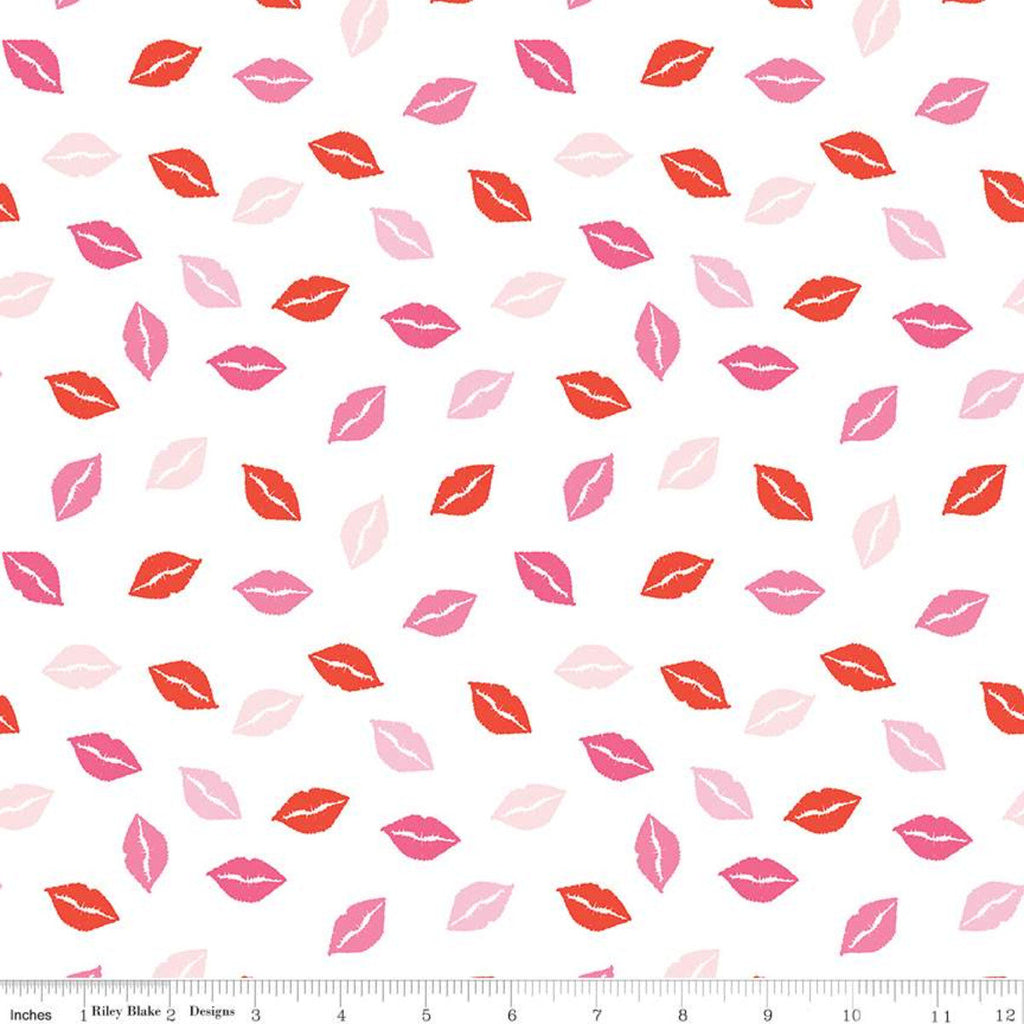 SALE Sending Love Kisses C10084 White - Riley Blake Designs - Valentine's Red Pink Lips on White - Quilting Cotton Fabric