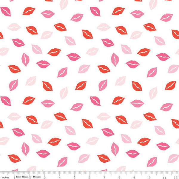 CLEARANCE Sending Love Kisses C10084 White - Riley Blake Designs - Valentine's Red Pink Lips on White - Quilting Cotton Fabric