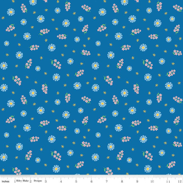 CLEARANCE Pure Delight Blooms C10091 Dark Blue - Riley Blake Designs - Floral Flowers Daisies Daisy - Quilting Cotton Fabric