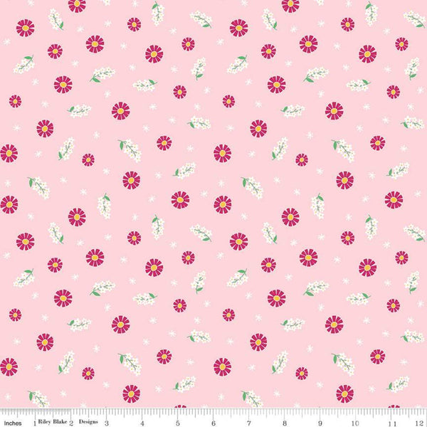 22" End of Bolt - SALE Pure Delight Blooms C10091 Pink - Riley Blake Designs - Floral Flowers Daisies Daisy -  Quilting Cotton Fabric