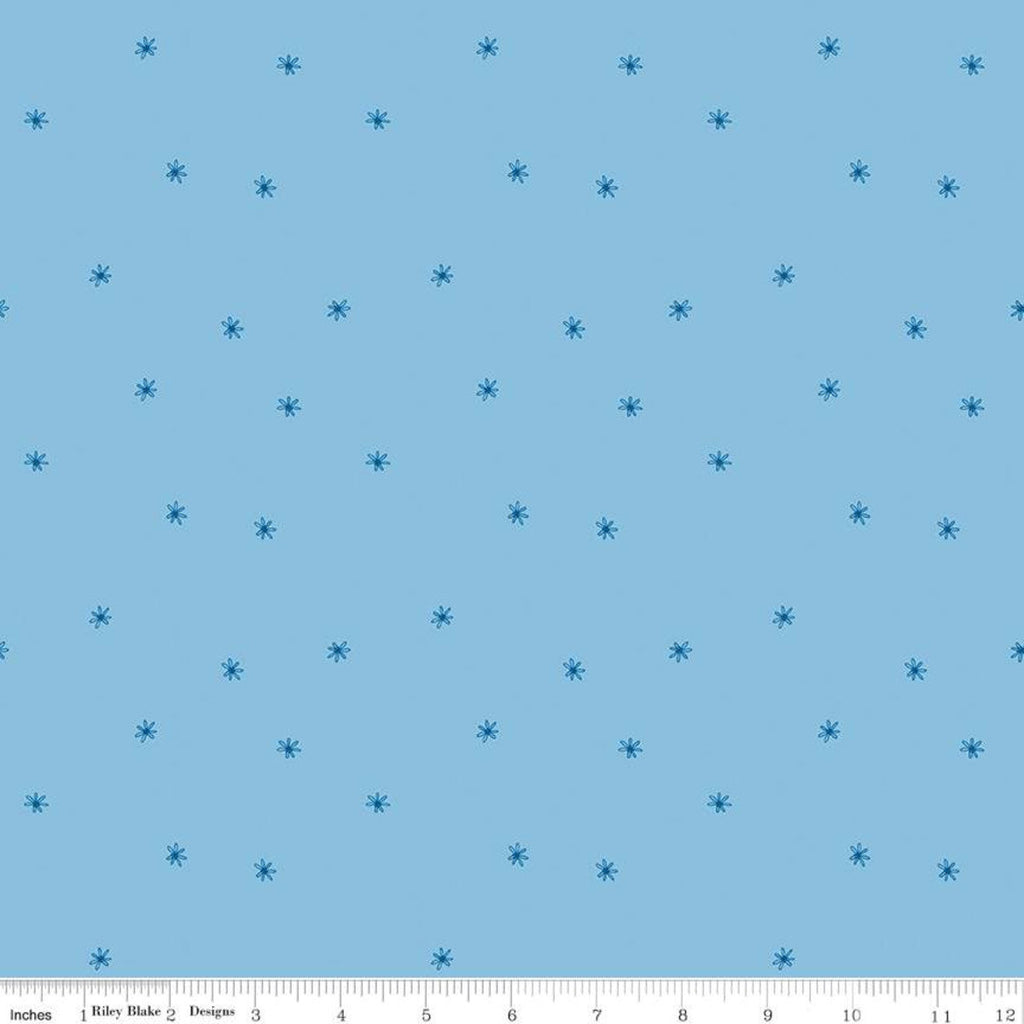 Pure Delight Dainty Daisy C10094 Blue - Riley Blake Designs - Floral Flowers Small Outlined Daisies - Quilting Cotton Fabric